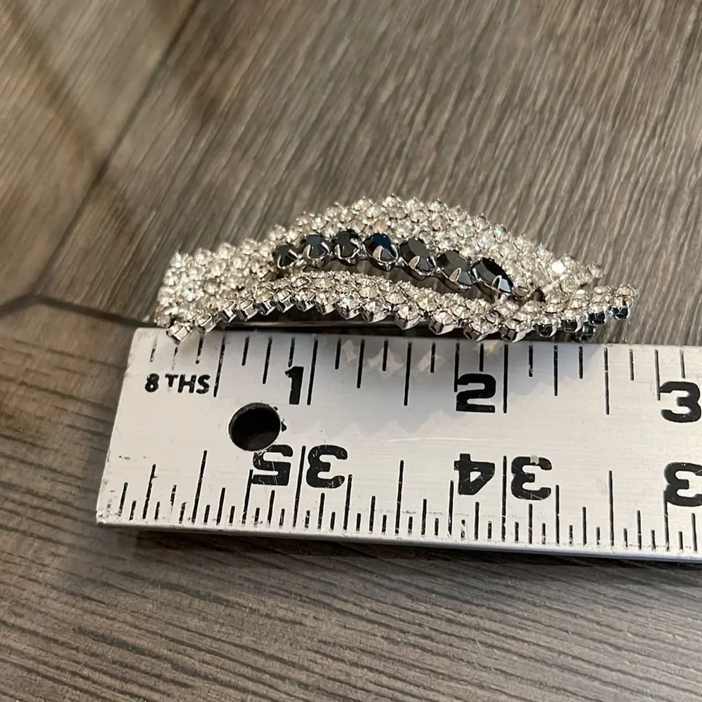 Vintage Rhinestone Clear & Gunmetal Rhinestone Brooch